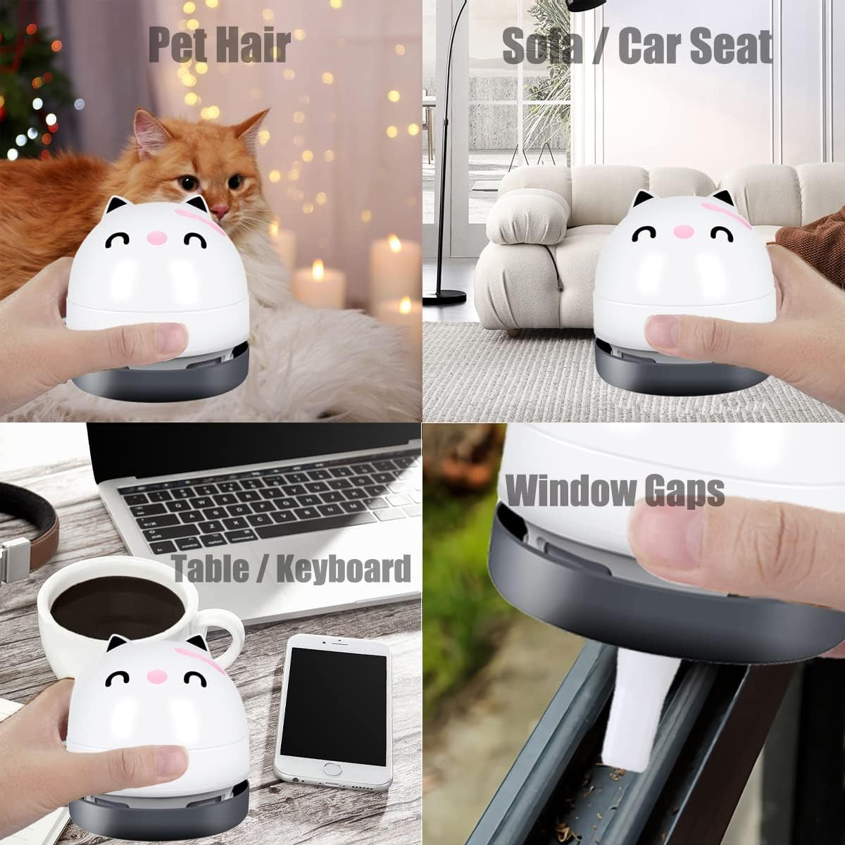 Mini Desktop Vacuum Cleaner, Portable USB Vacuum Cleaner for Desk Mini Cute Cartoon Desktop Vacuum for Cleaning Eraser Crumbs, Dust, Crumbs, Computer, Keyboard and Car (White)