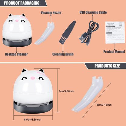 Mini Desktop Vacuum Cleaner, Portable USB Vacuum Cleaner for Desk Mini Cute Cartoon Desktop Vacuum for Cleaning Eraser Crumbs, Dust, Crumbs, Computer, Keyboard and Car (White)