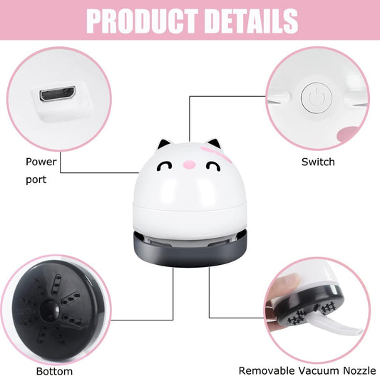 Mini Desktop Vacuum Cleaner, Portable USB Vacuum Cleaner for Desk Mini Cute Cartoon Desktop Vacuum for Cleaning Eraser Crumbs, Dust, Crumbs, Computer, Keyboard and Car (White)