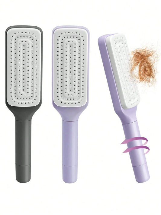 Self-Cleaning Hairbrush for Women – One-Key Cleaning, Anti-Static Detangling Comb, Scalp Massage Airbag Brush, Travel & Beauty Salon Essential, Suitable for Curly Hair, Barber Tools & Hair Care Accessories